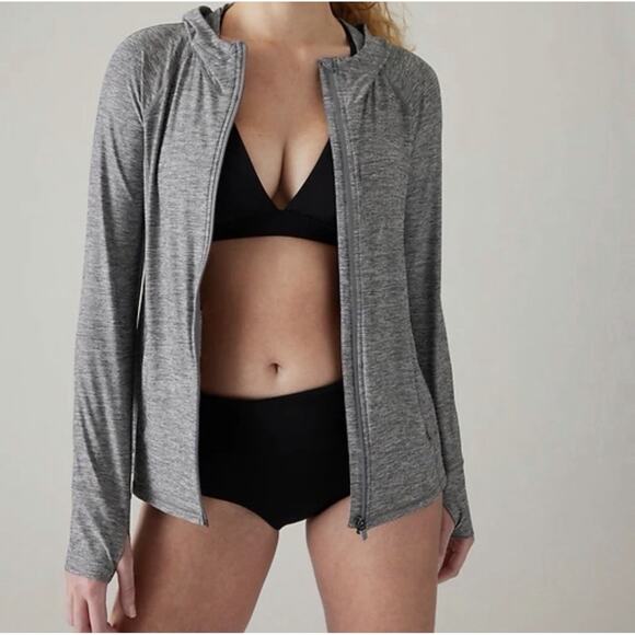 Athleta Size M Pacifica Illume UPF Relaxed Jacket Hoodie Thumbholes Gray Zip Up - Picture 1 of 12